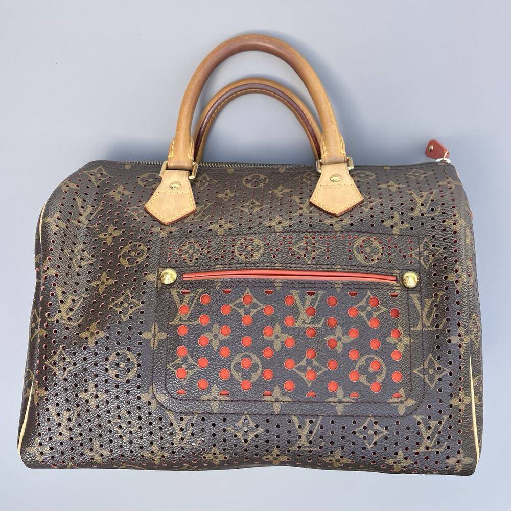 Louis Vuitton Perforated Speedy 30 Duffle Brown Canvas Leather Orange Interior